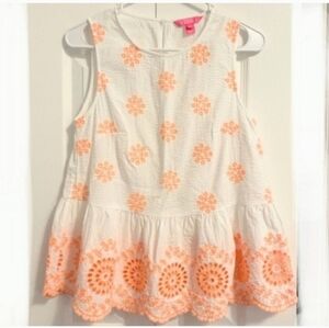 Lilly Pulitzer White and Orange Sleeveless Blouse